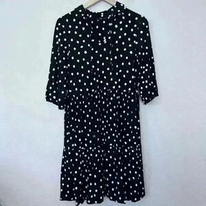 F&F DRESS BLACK AND WHITE POLKA DOT KNEE LENGTH SIZE 10 UK Size 6 US